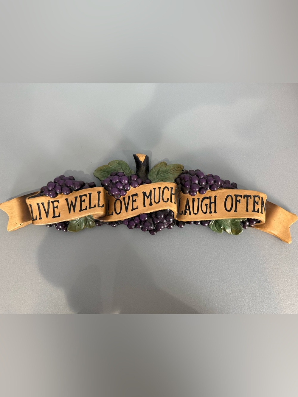 Live Well Love Much Laugh Often Grape Vine Wall Plaque Decor Rustic Kitchen 22”
